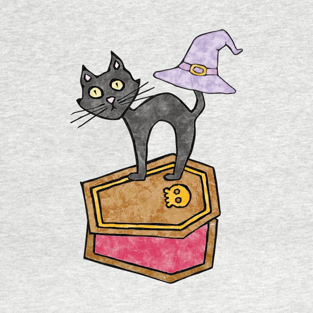 Fun Halloween Black Cat with Halloween Casket by DimDom